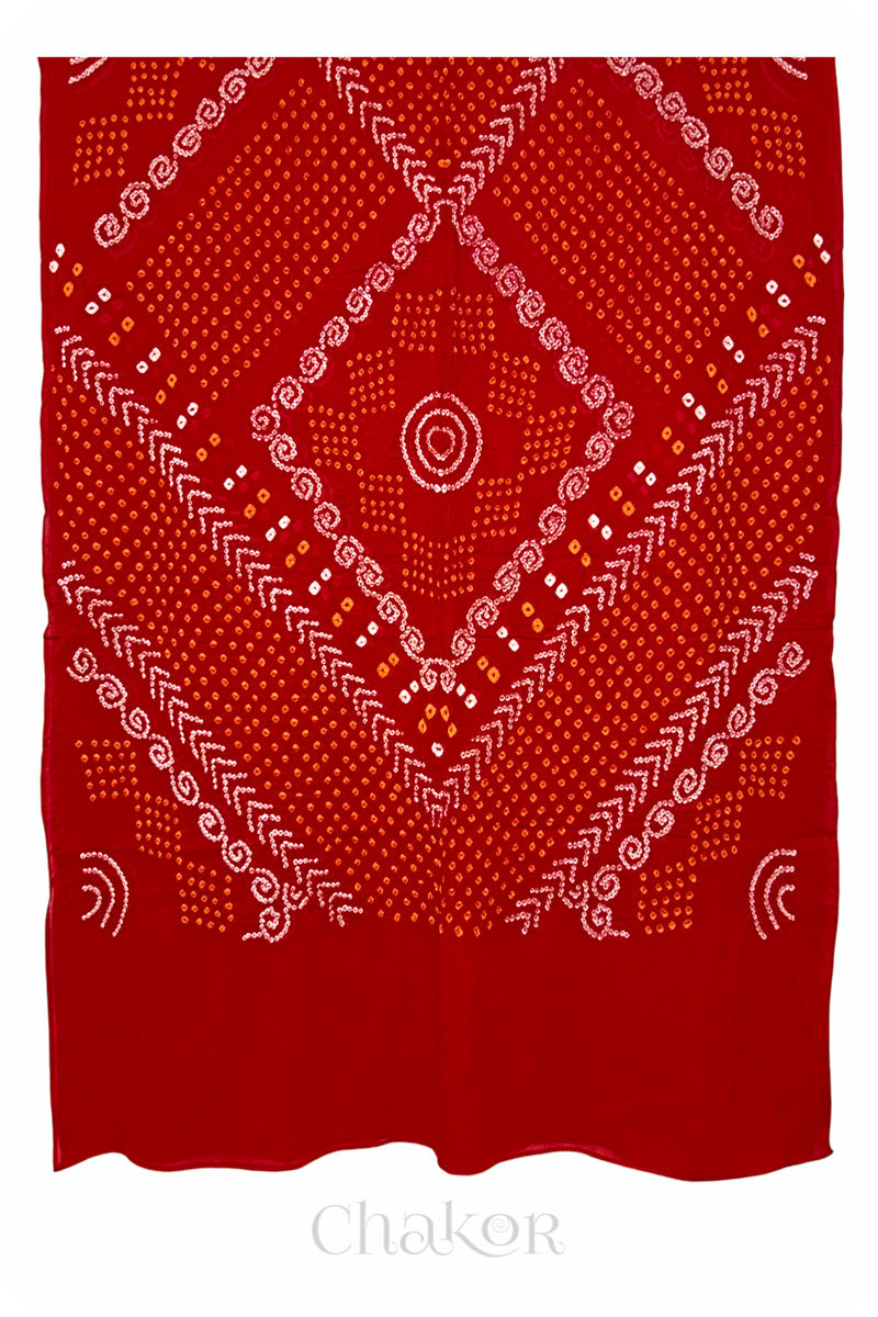 Red Bandhani Mul Cotton Traditional Design Dupatta for Women by Chakor.