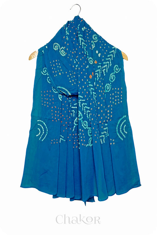 Turquoise Bandhani Mul Cotton Dupatta in Traditional Design for Women by Chakor