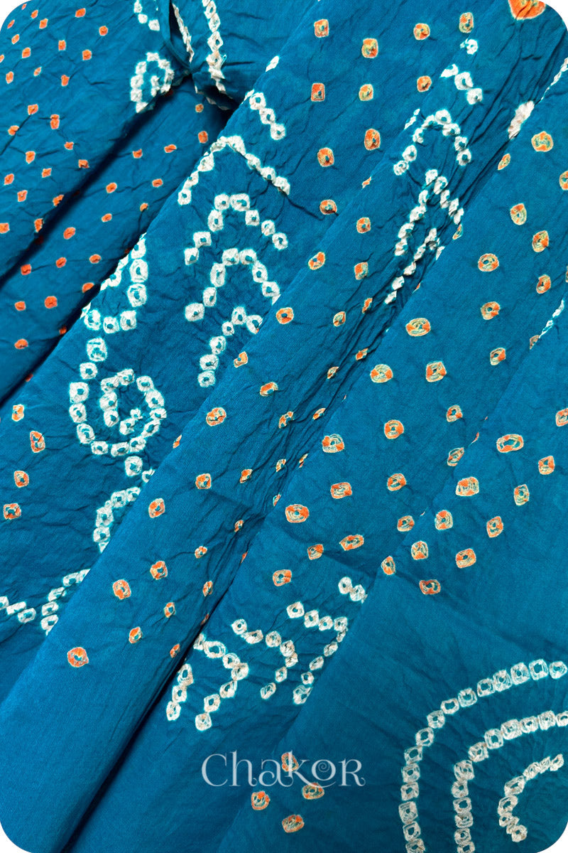 Turquoise Bandhani Mul Cotton Dupatta in Traditional Design for Women by Chakor