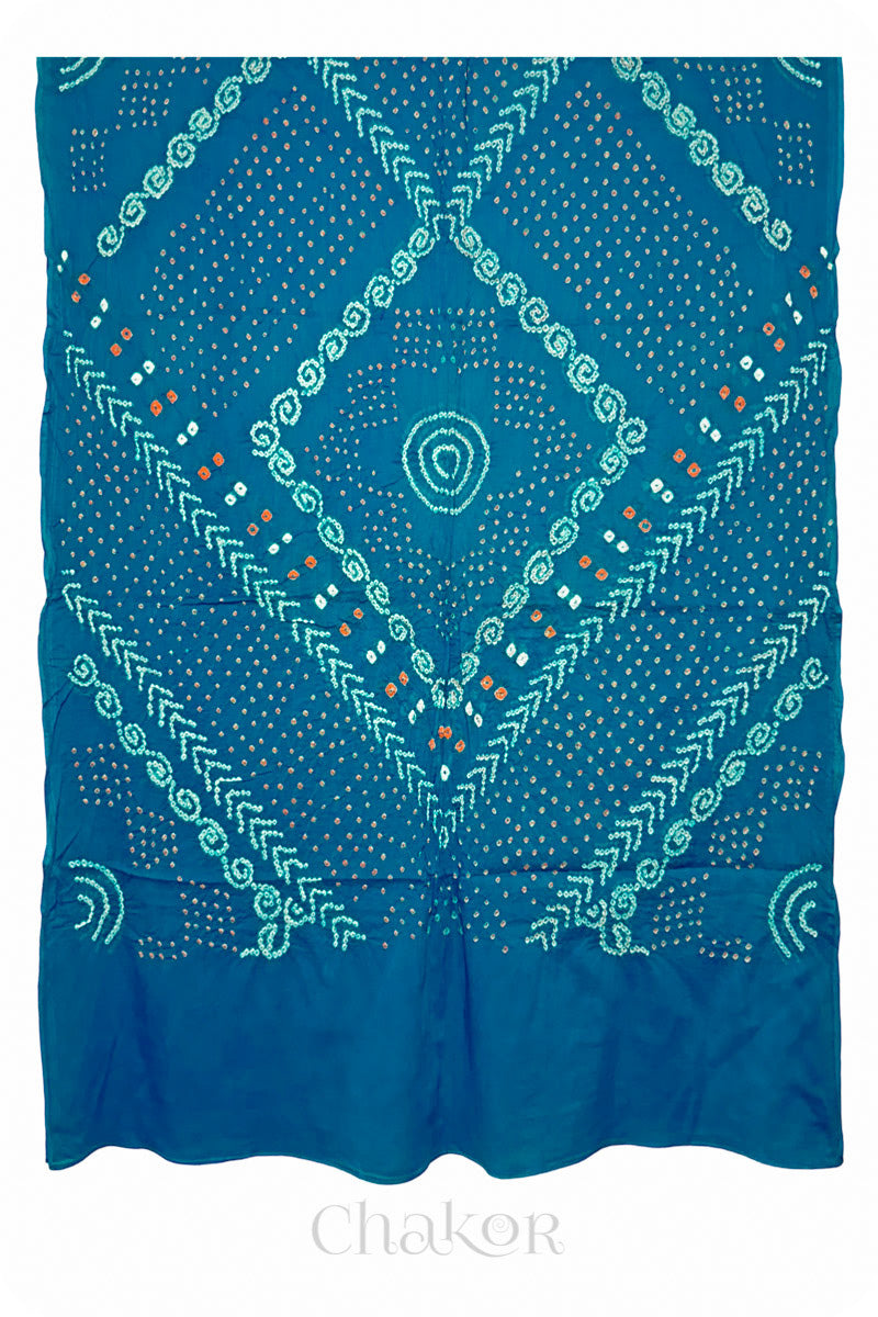 Turquoise Bandhani Mul Cotton Dupatta in Traditional Design for Women by Chakor