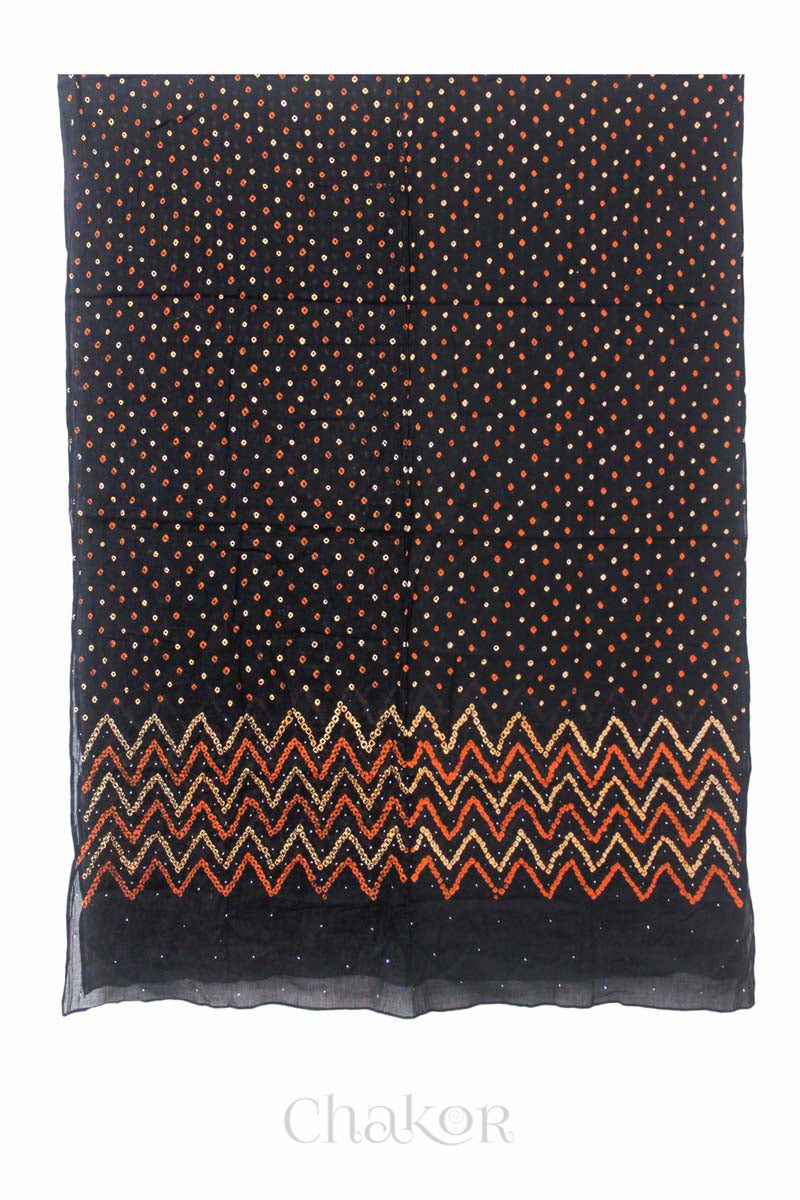 Black Bandhani Mul Cotton Dupatta