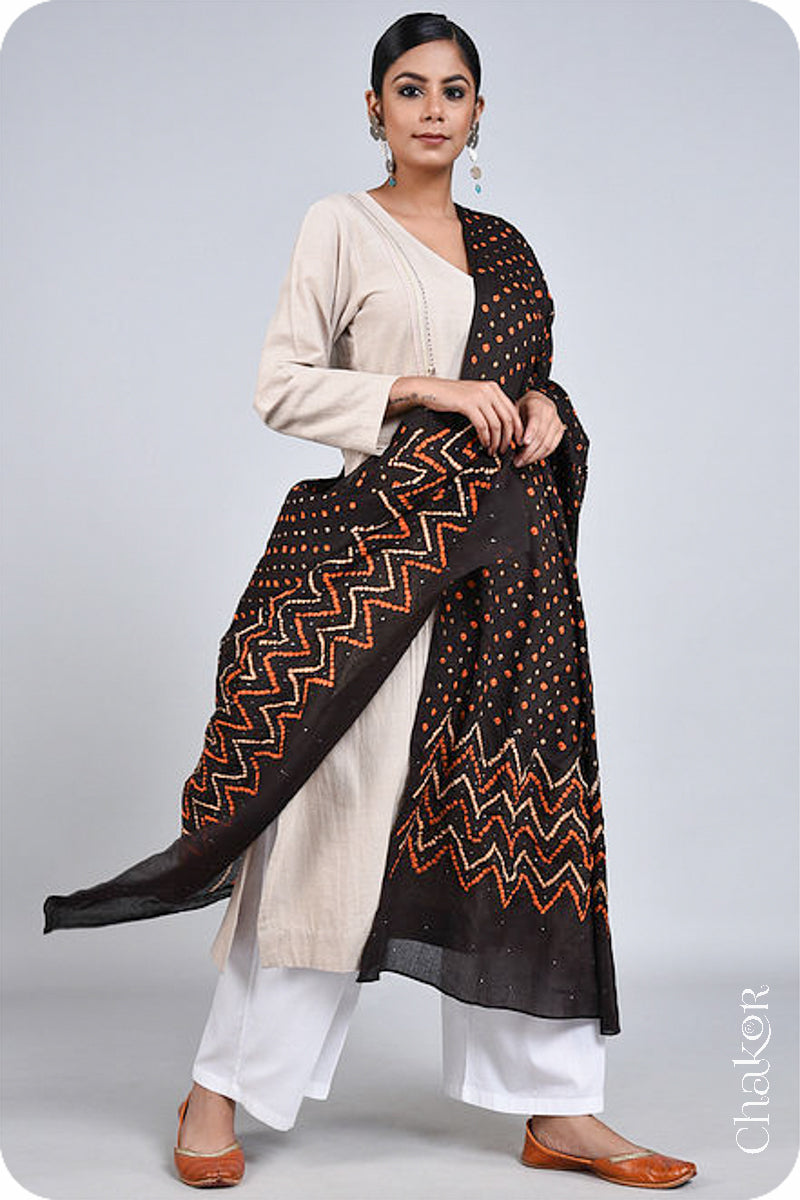 Black Bandhani Mul Cotton Dupatta