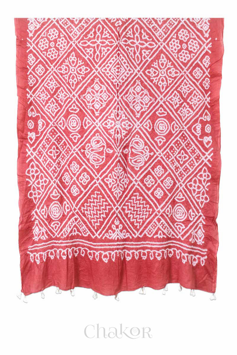 Dusty Red Bandhani Mul Cotton Dupatta