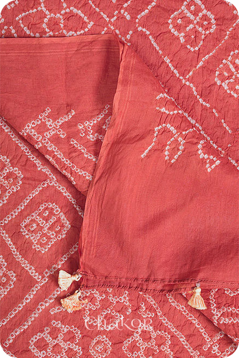 Dusty Red Bandhani Mul Cotton Dupatta