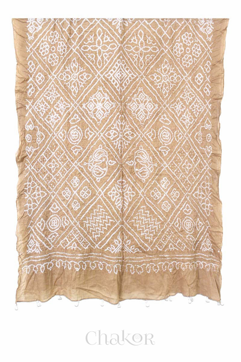 Beige Bandhani Mul Cotton Dupatta