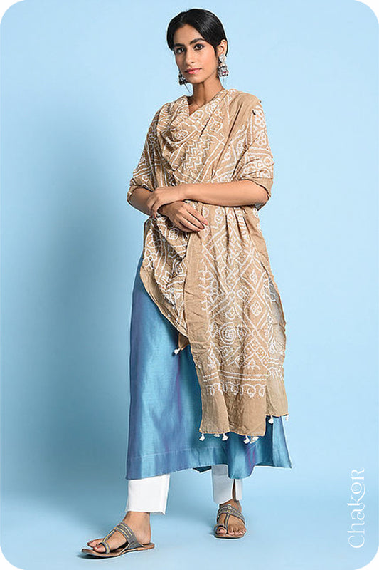 Beige Bandhani Mul Cotton Dupatta