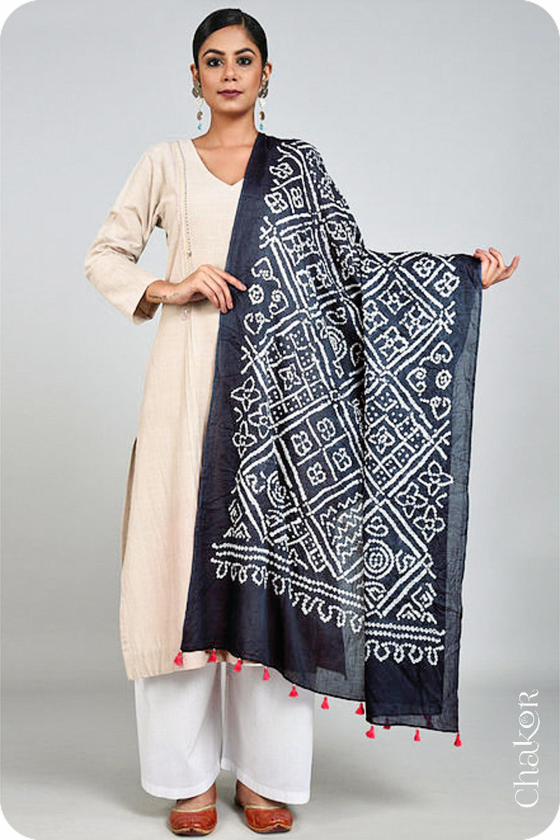 Black Bandhani Mul Cotton Dupatta