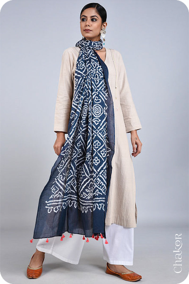 Charcoal Bandhani Mul Cotton Dupatta