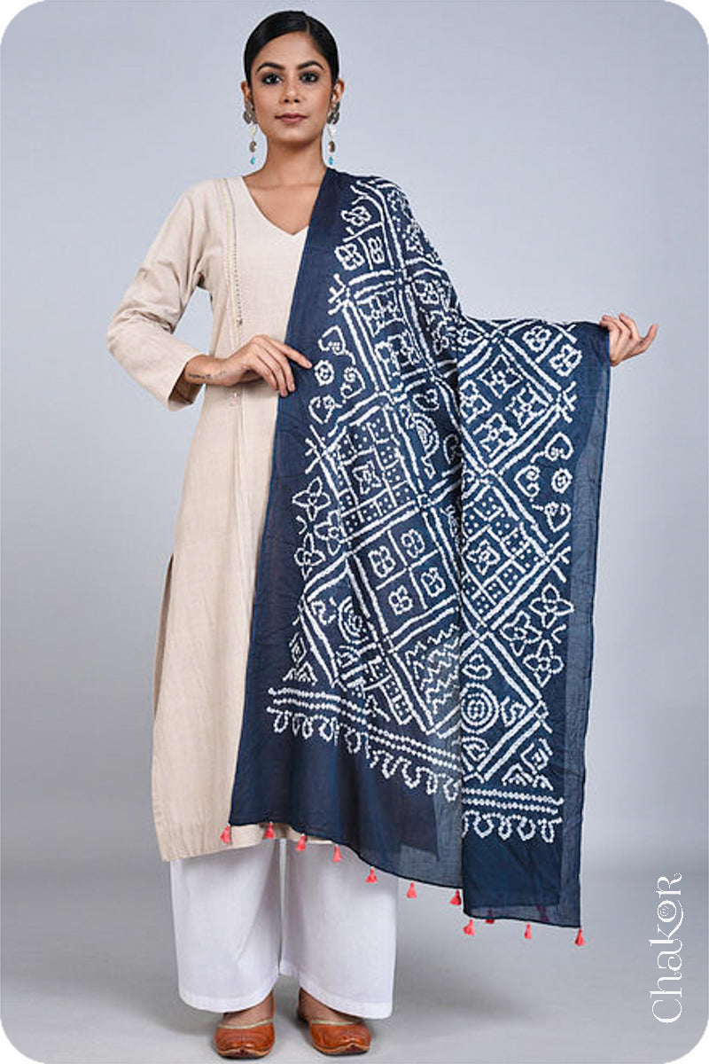 Charcoal Bandhani Mul Cotton Dupatta