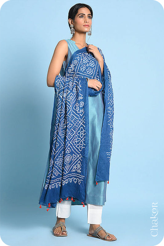 Indigo Bandhani Mul Cotton Dupatta