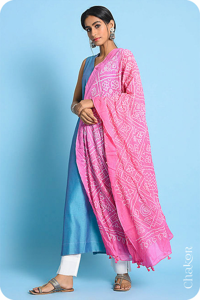 Pink Bandhani Mul Cotton Dupatta