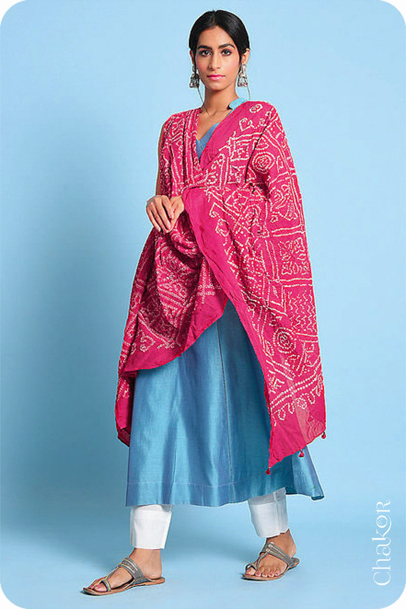 Strawberry Bandhani Mul Cotton Dupatta