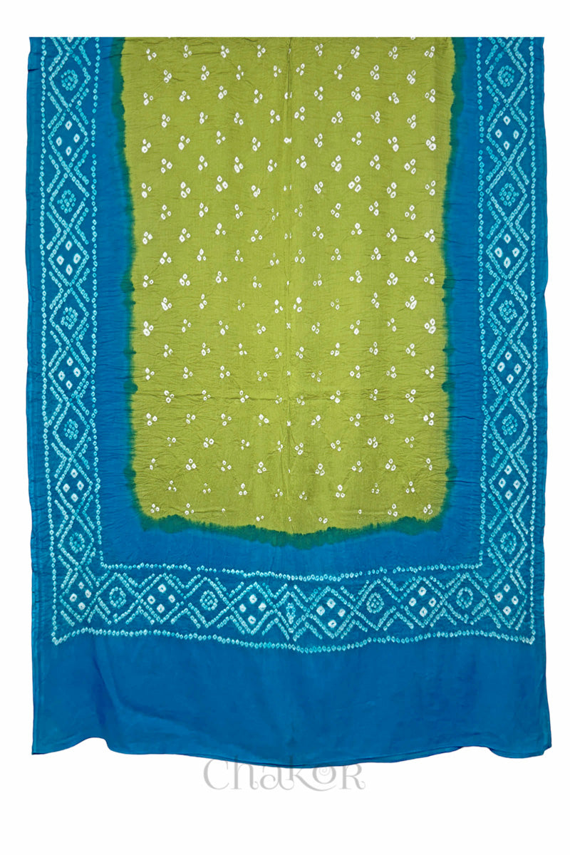 Lime Turquoise Bandhani Mul Cotton Dupatta | Kutch Tie-Dye