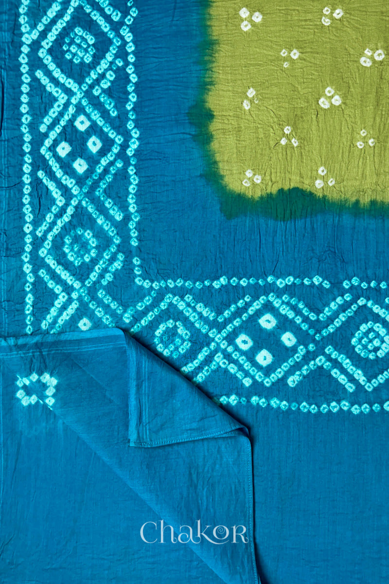 Lime Turquoise Bandhani Mul Cotton Dupatta | Kutch Tie-Dye