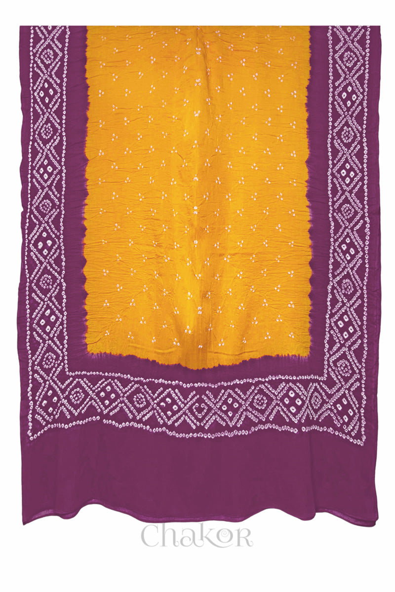 Yellow Mauve Bandhani Mul Cotton Dupatta | Kutch Tie-Dye