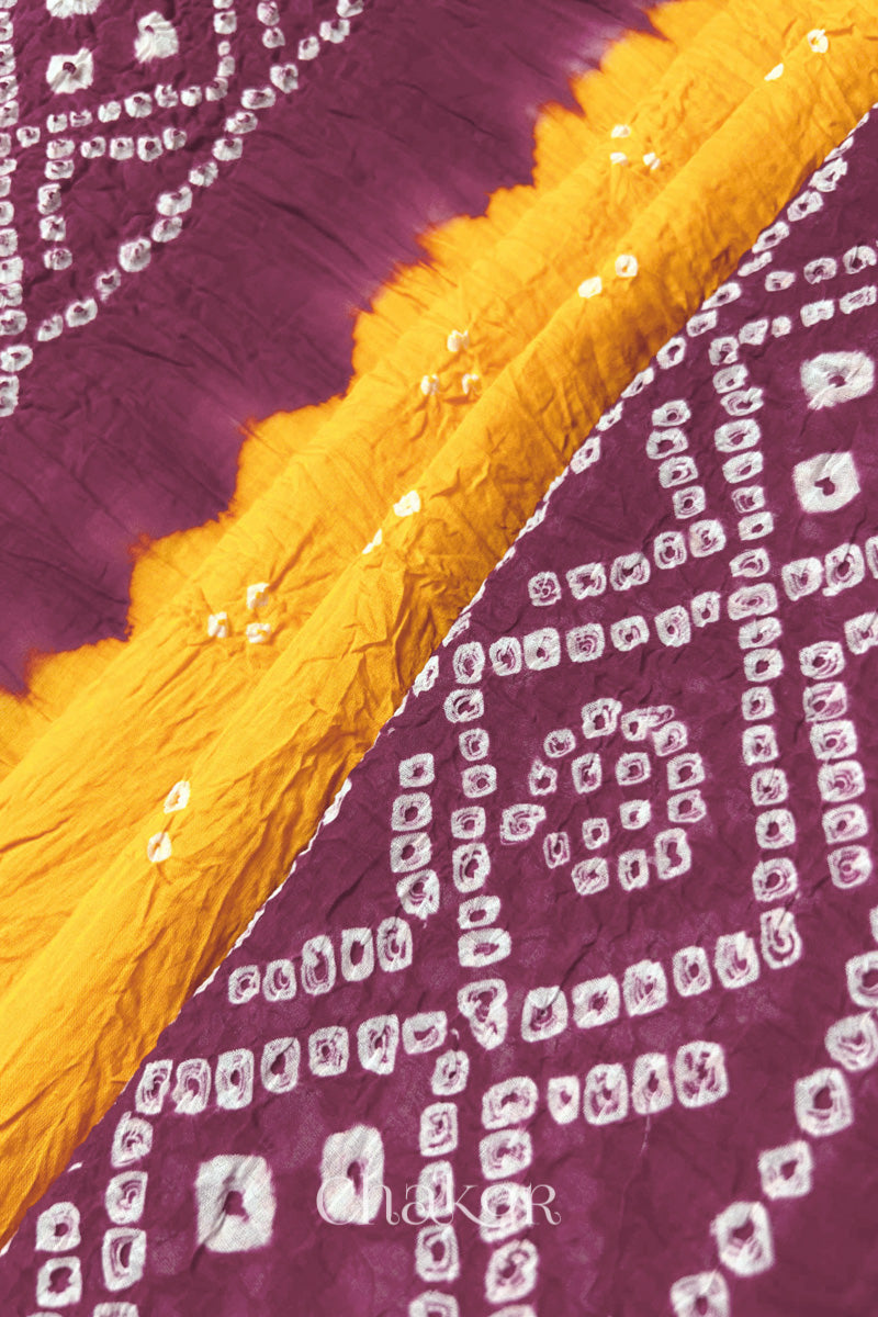 Yellow Mauve Bandhani Mul Cotton Dupatta | Kutch Tie-Dye