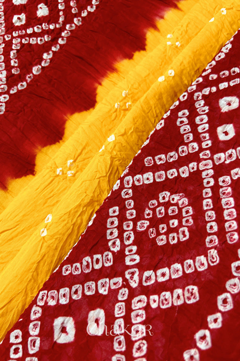 Yellow Red Bandhani Mul Cotton Dupatta | Kutch Tie-Dye