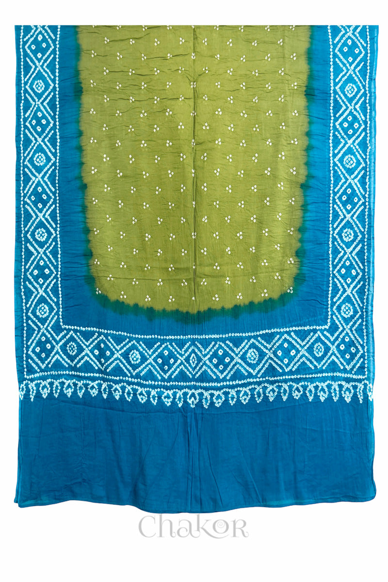 Lime Green Turquoise Bandhani Mul Cotton Dupatta | Kutch Tie-Dye