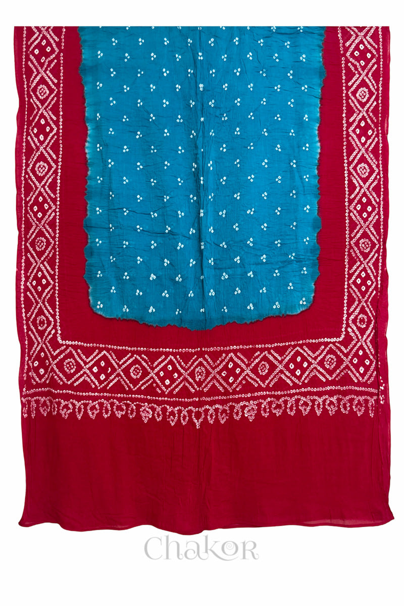 Turquoise Red Bandhani Mul Cotton Dupatta | Kutch Tie-Dye