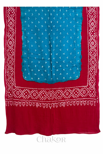 Turquoise Red Bandhani Mul Cotton Dupatta | Kutch Tie-Dye