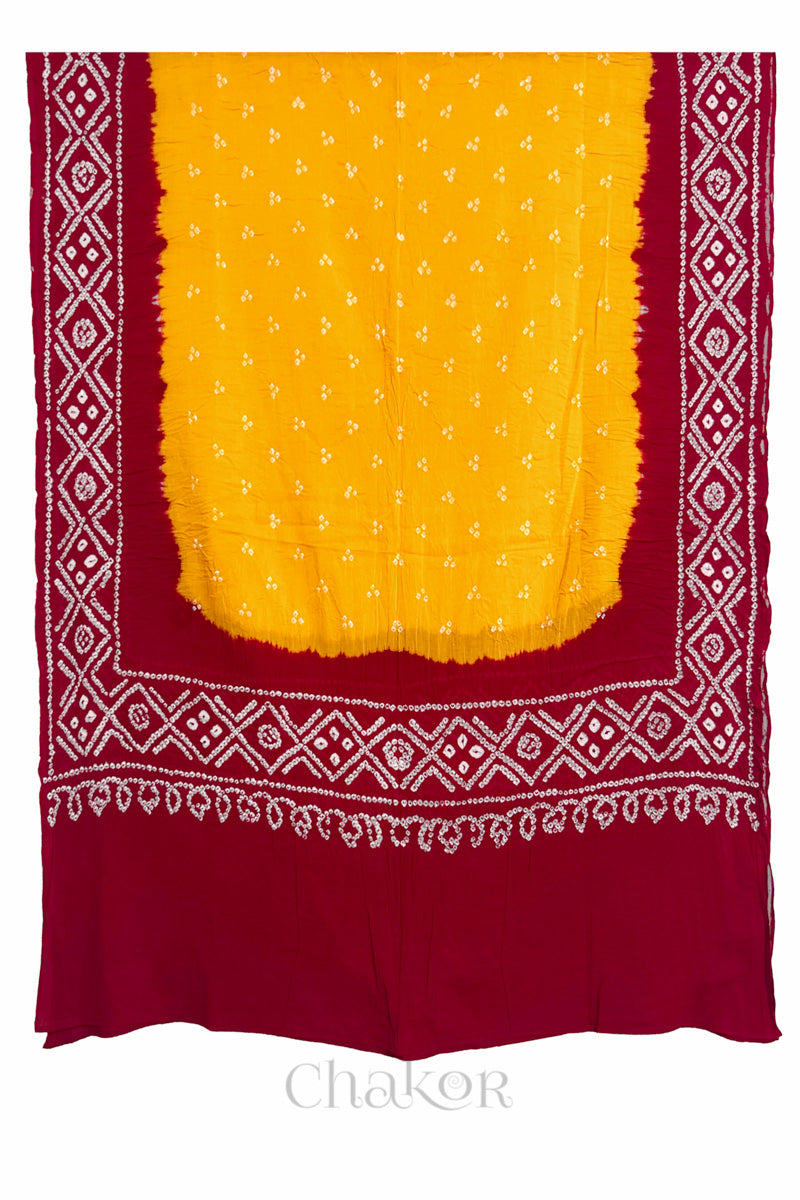 Yellow Red Bandhani Mul Cotton Dupatta | Kutch Tie-Dye