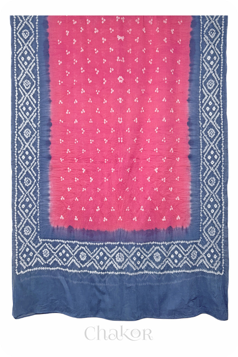 Pink Grey Bandhani Mul Cotton Dupatta in Traditional Design for Women's clothing online by Chakor.