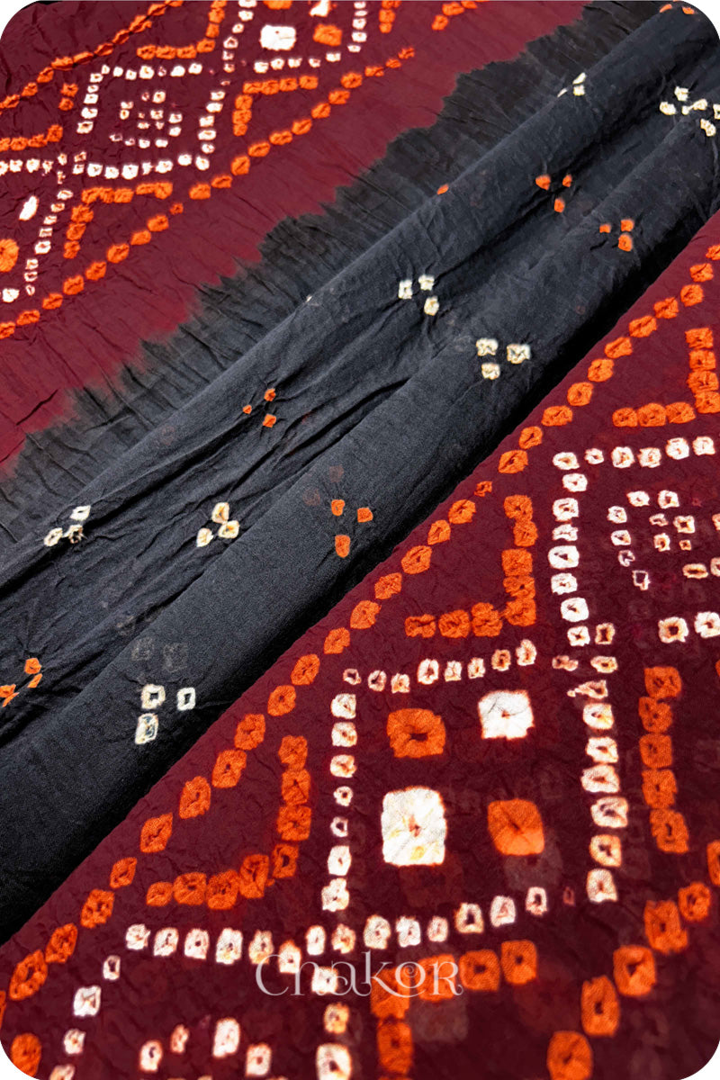 Black Bandhani Mul Cotton Dupatta in Traditional Design for Women's clothing online by Chakor.