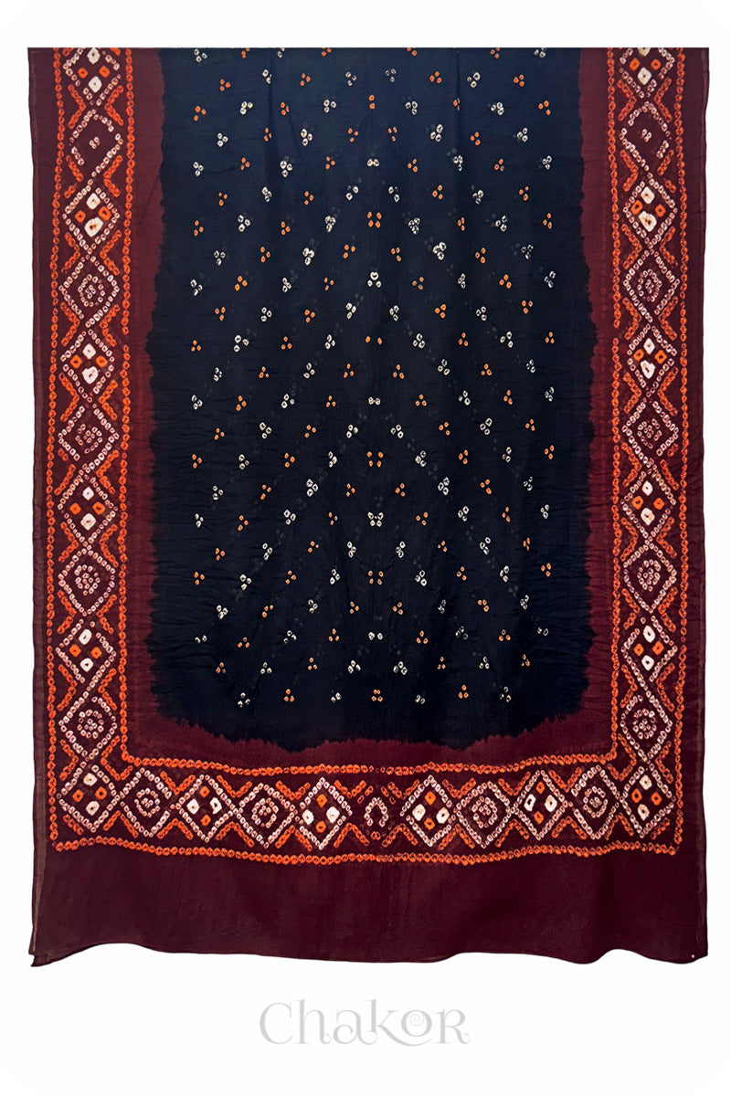 Black Bandhani Mul Cotton Dupatta in Traditional Design for Women's clothing online by Chakor.