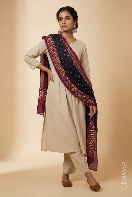 Black Bandhani Mul Cotton Dupatta