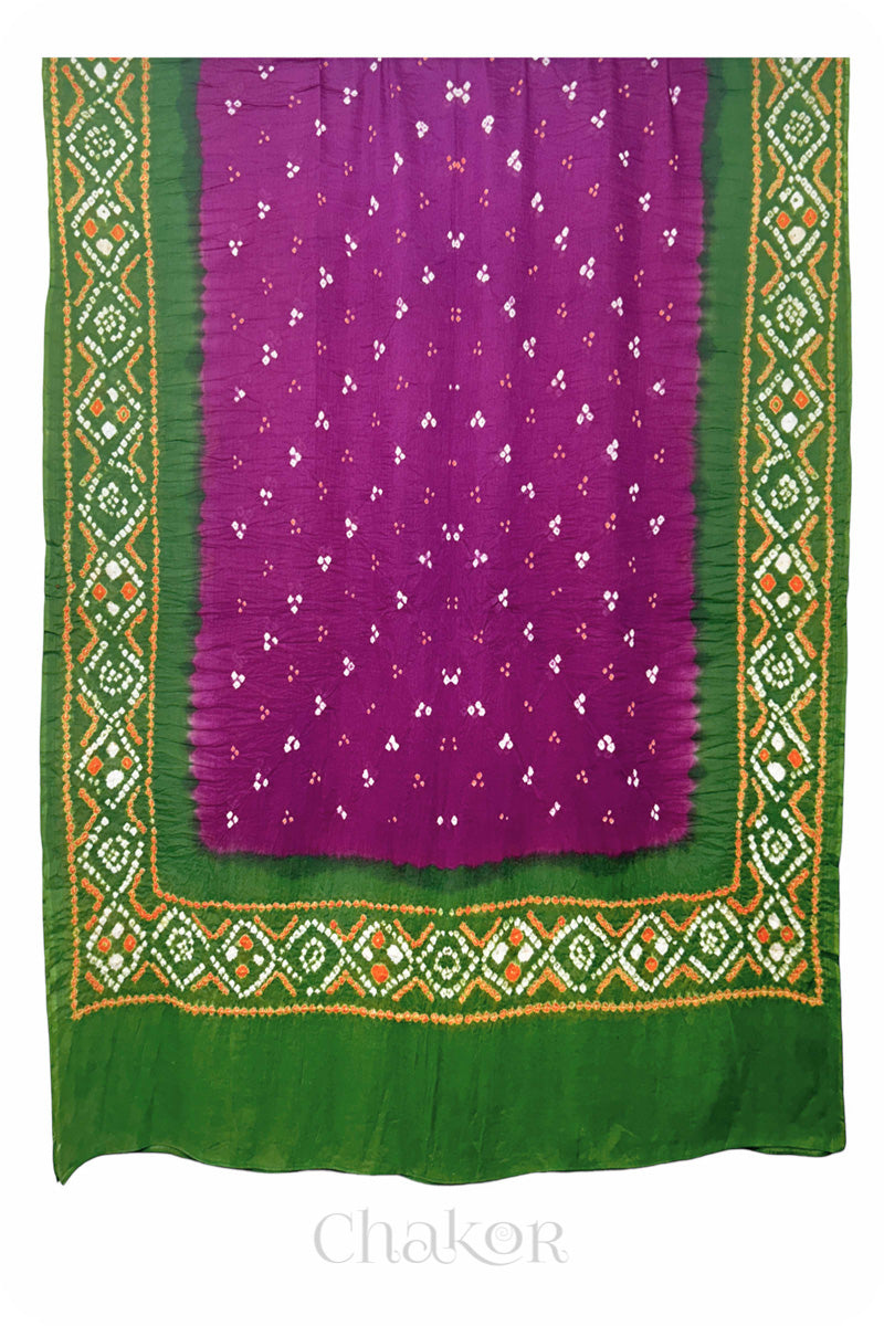 Magenta Bandhani Mul Cotton Dupatta in Traditional Design for Women's clothing online by Chakor.