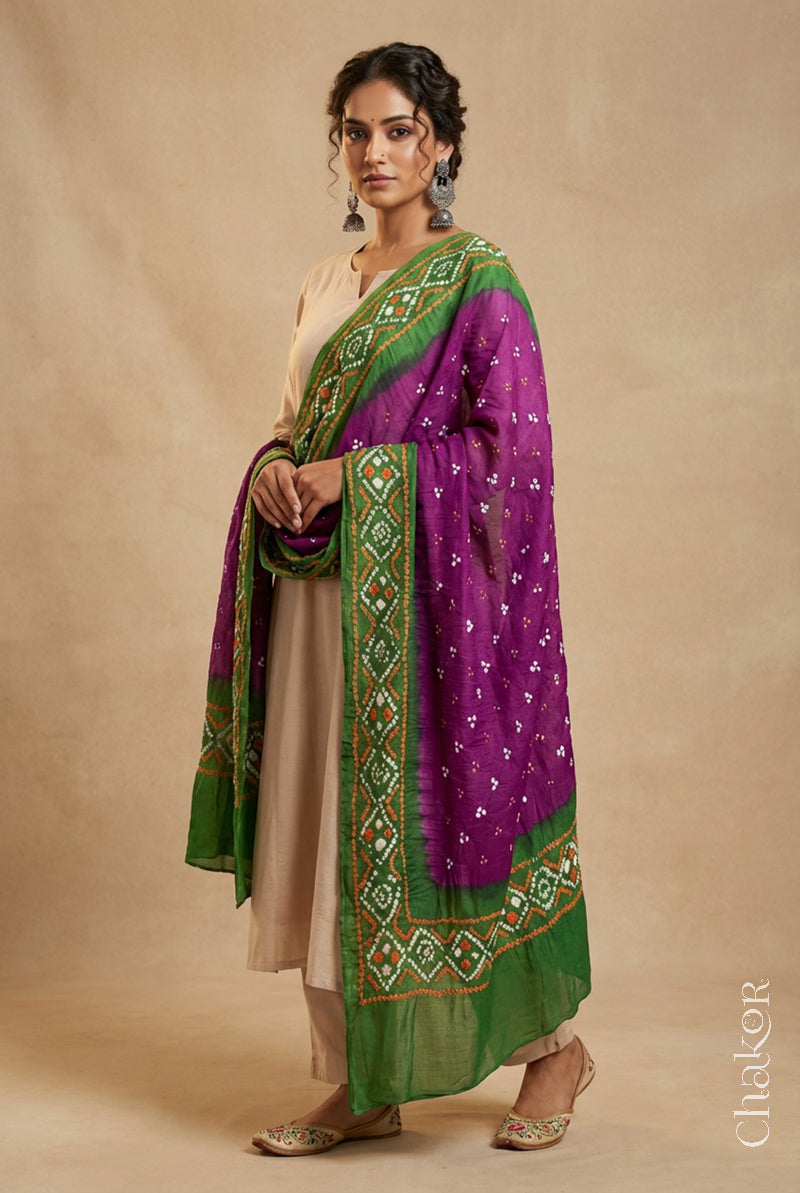 Magenta Bandhani Mul Cotton Dupatta