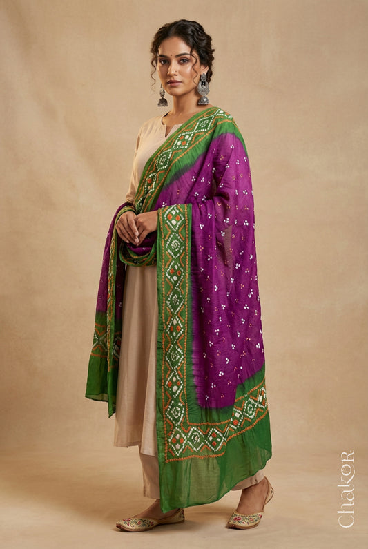 Magenta Bandhani Mul Cotton Dupatta