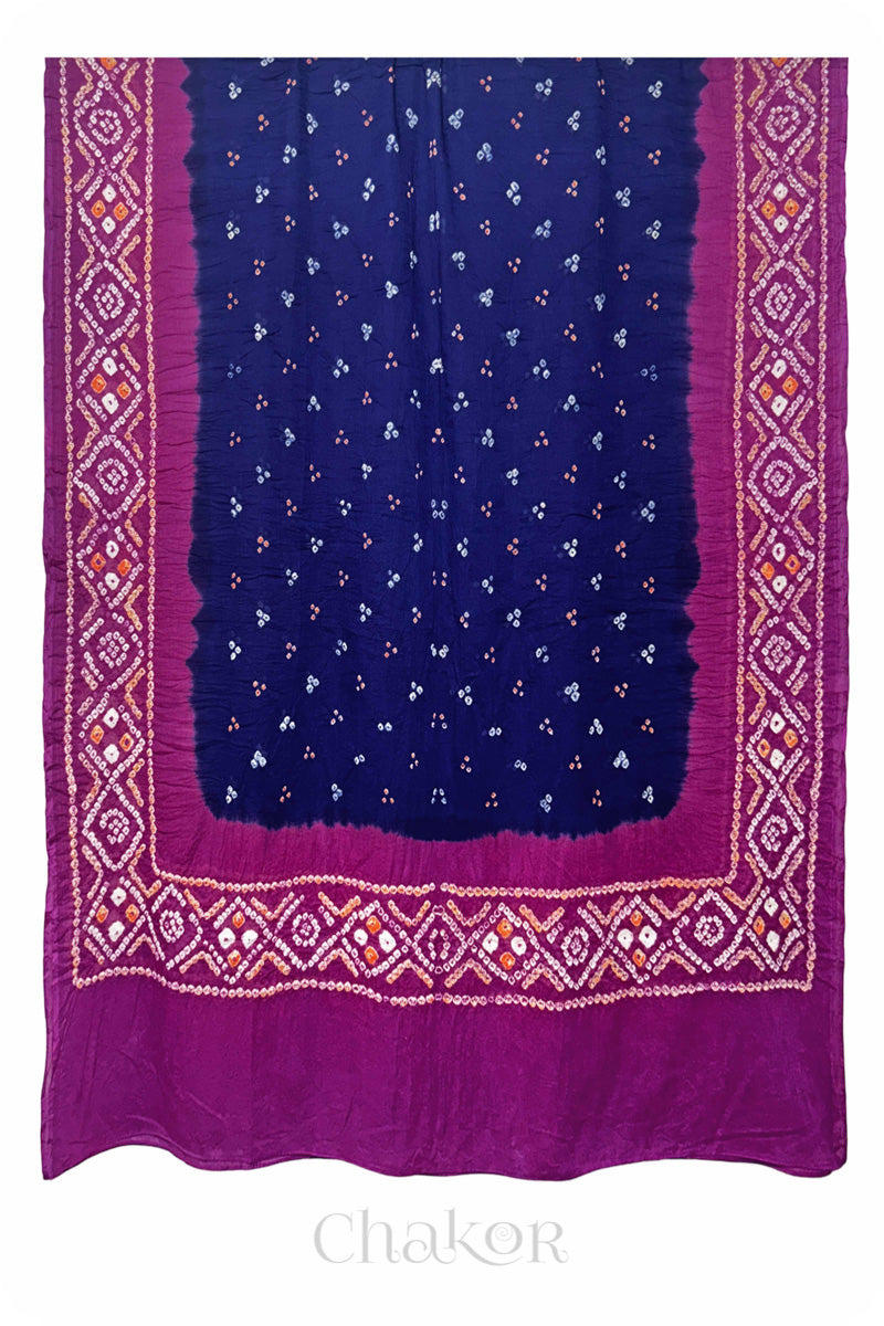 Navy Bandhani Mul Cotton Dupatta in Traditional Design for Women's clothing online by Chakor.