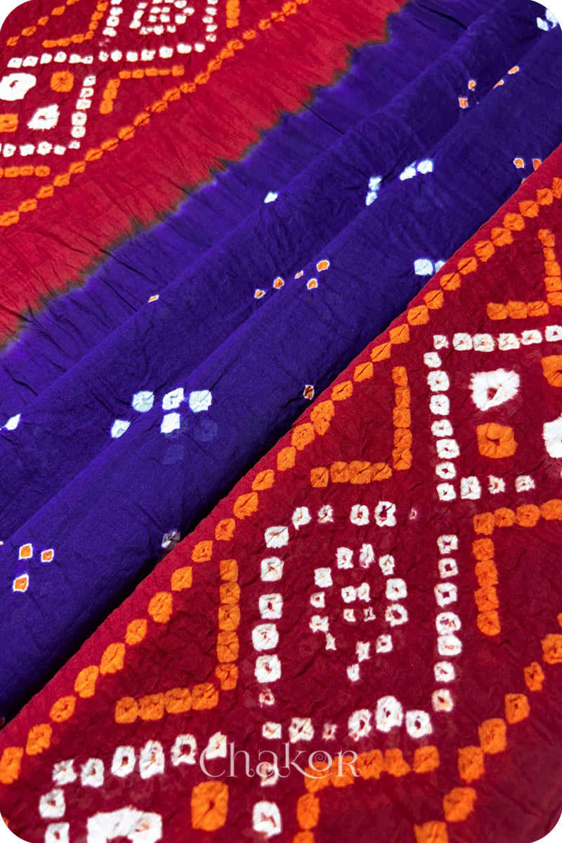 Purple Bandhani Mul Cotton Dupatta in Traditional Design for Women's clothing online by Chakor.