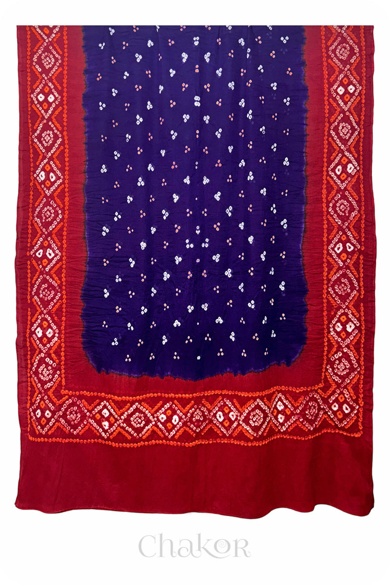 Purple Bandhani Mul Cotton Dupatta in Traditional Design for Women's clothing online by Chakor.