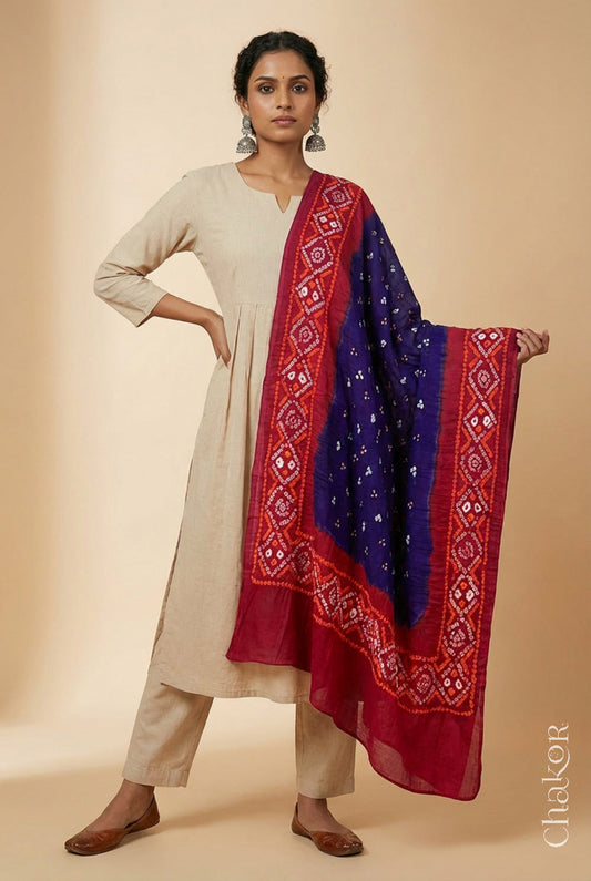Purple Bandhani Mul Cotton Dupatta