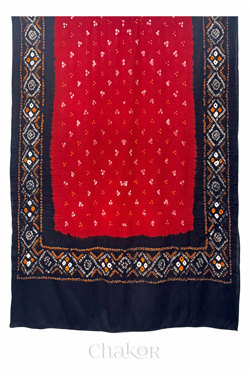 Red Bandhani Mul Cotton Dupatta in Traditional Design for Women's clothing online by Chakor.