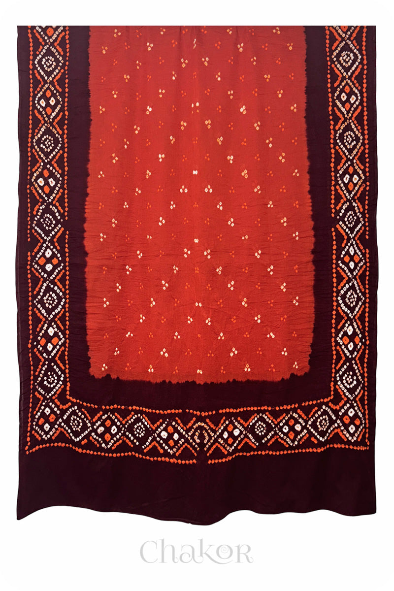 Rust Bandhani Mul Cotton Dupatta in Traditional Design for Women's clothing online by Chakor.