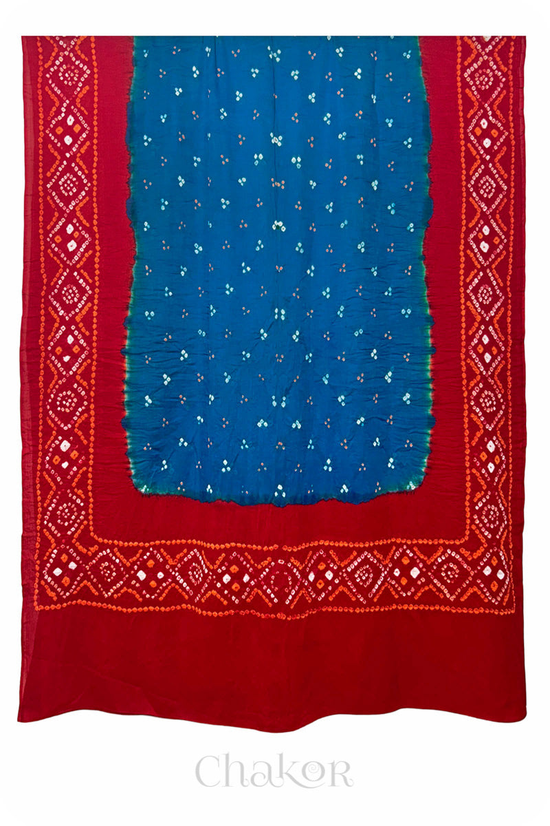 Turquoise Blue Bandhani Mul Cotton Dupatta in Traditional Design for Women's clothing online by Chakor.