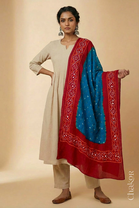 Turquoise Blue Bandhani Mul Cotton Dupatta