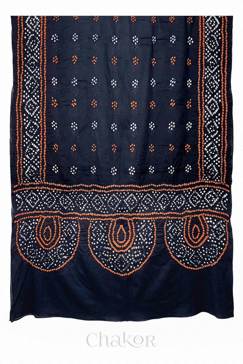 Black Bandhani Mul Cotton Dupatta in Traditional Design for Women's clothing online by Chakor.