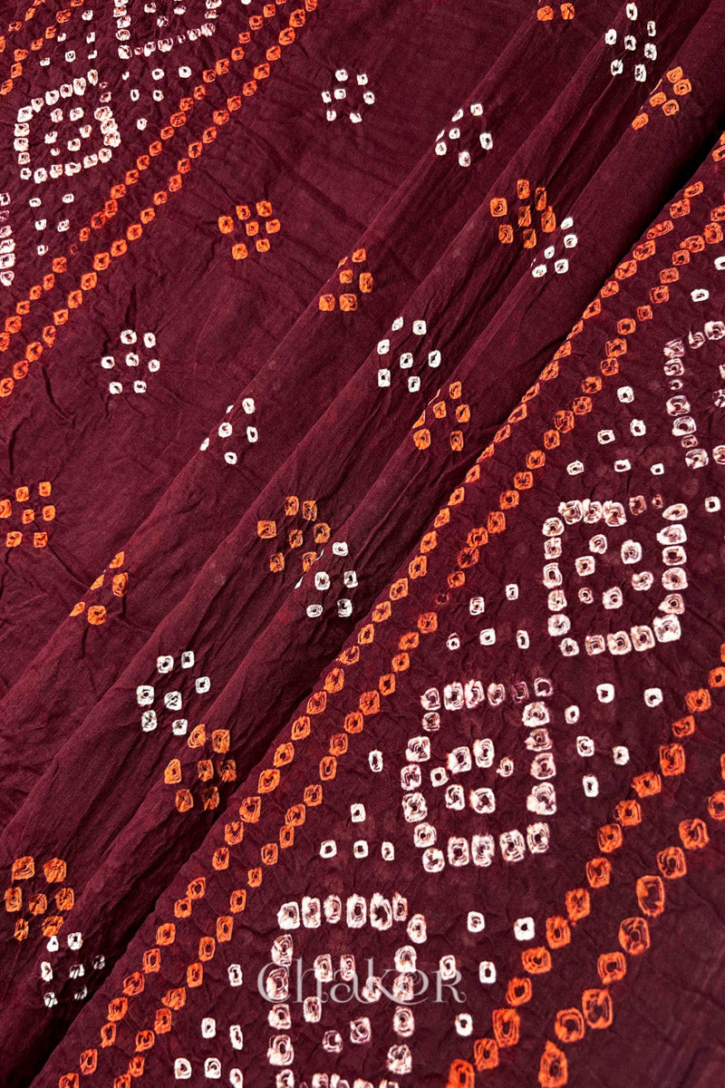 Maroon Bandhani Mul Cotton Dupatta in Traditional Design for Women's clothing online by Chakor.