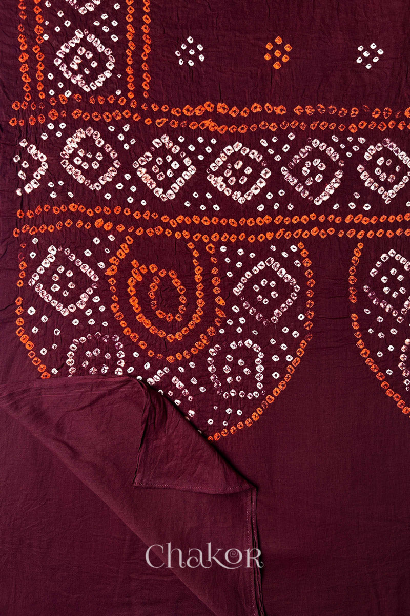 Maroon Bandhani Mul Cotton Dupatta in Traditional Design for Women's clothing online by Chakor.