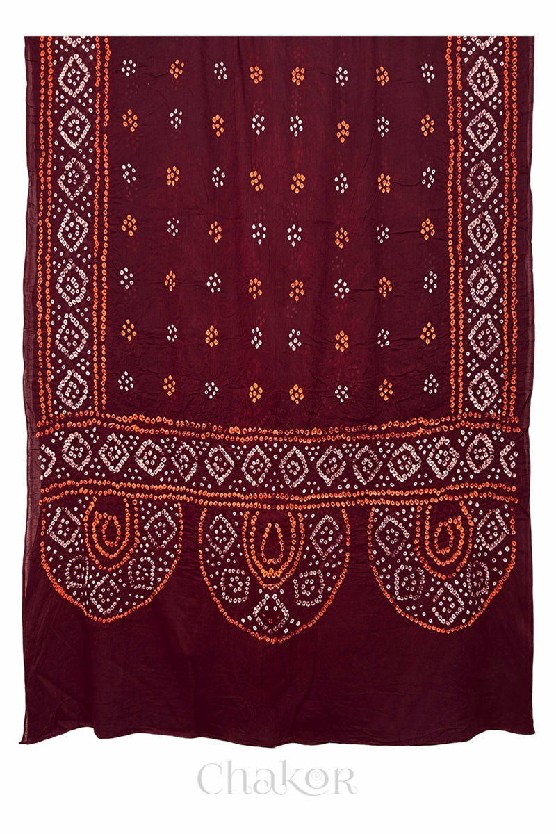 Maroon Bandhani Mul Cotton Dupatta in Traditional Design for Women's clothing online by Chakor.