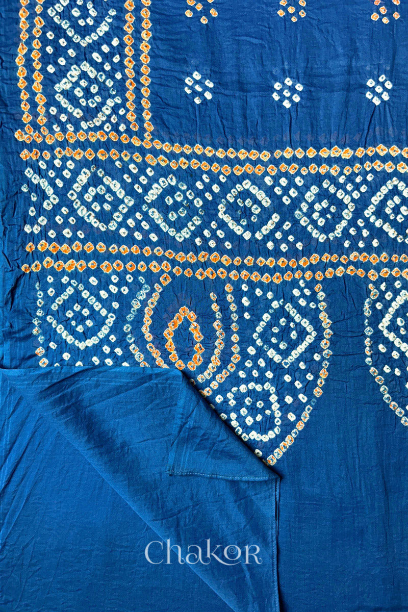 Indigo Bandhani Mul Cotton Dupatta in Traditional Design for Women's clothing online by Chakor.