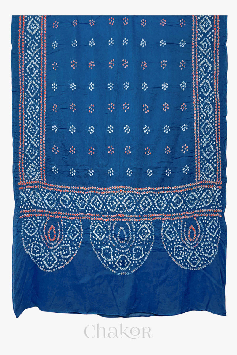 Indigo Bandhani Mul Cotton Dupatta in Traditional Design for Women's clothing online by Chakor.