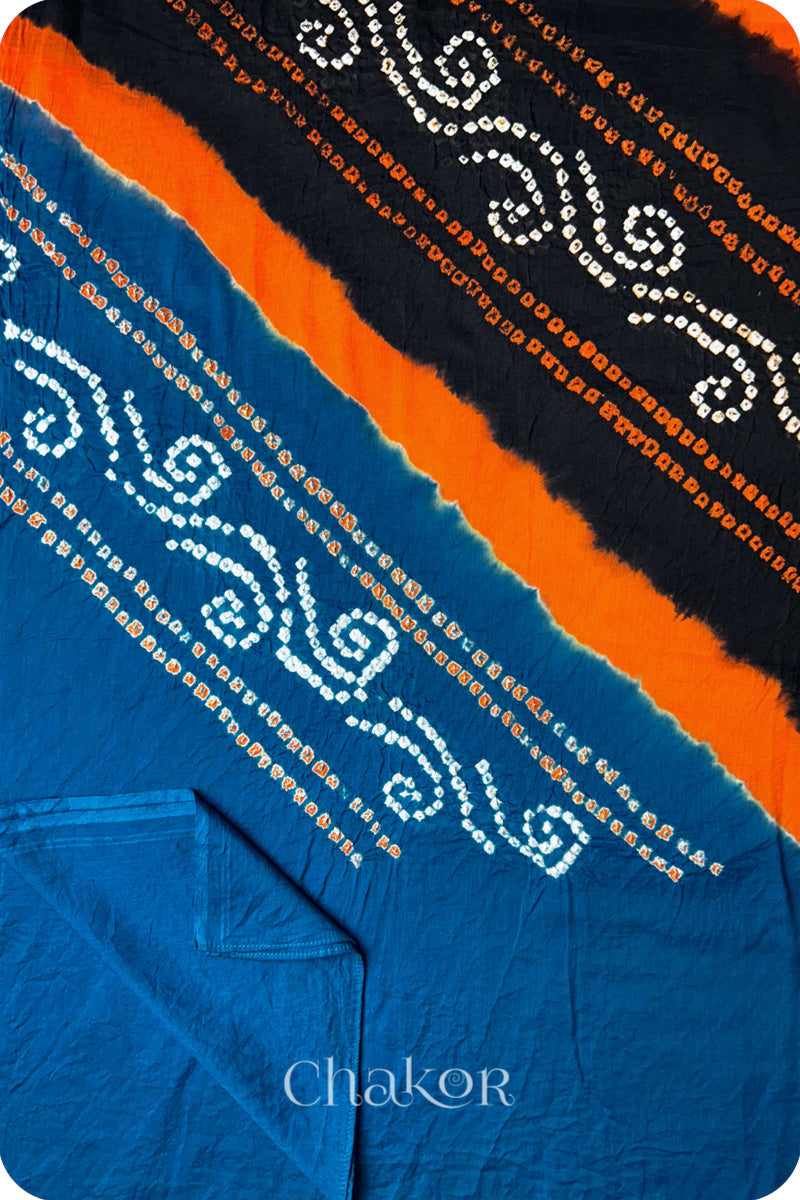 Indigo Black Bandhani Mul Cotton Dupatta in Traditional Design for Women's clothing online by Chakor.