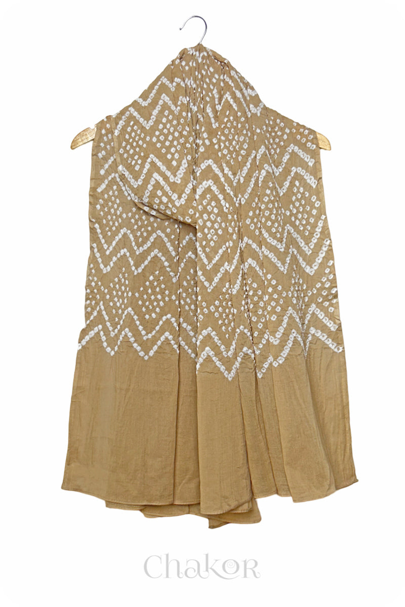 Beige Bandhani Mul Cotton Dupatta in Traditional  Design for Women's clothing online by Chakor.