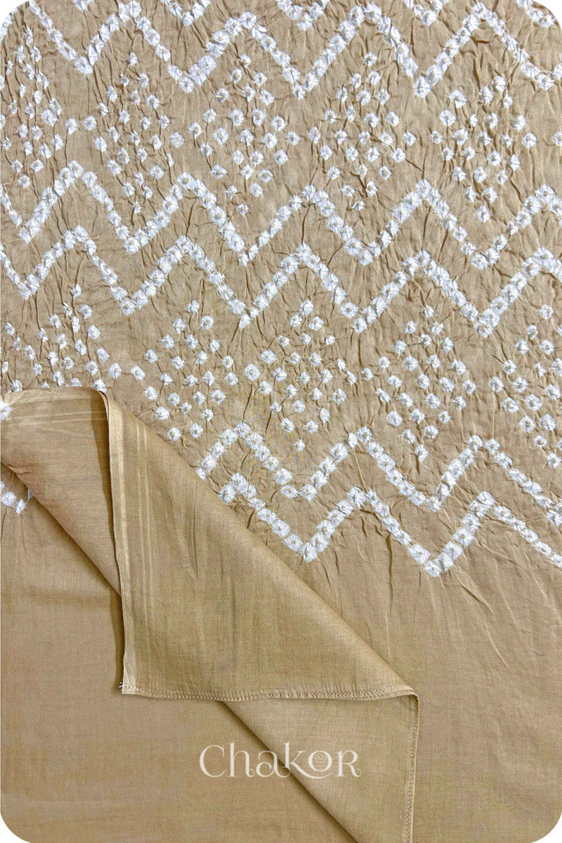 Beige Bandhani Mul Cotton Dupatta in Traditional  Design for Women's clothing online by Chakor.