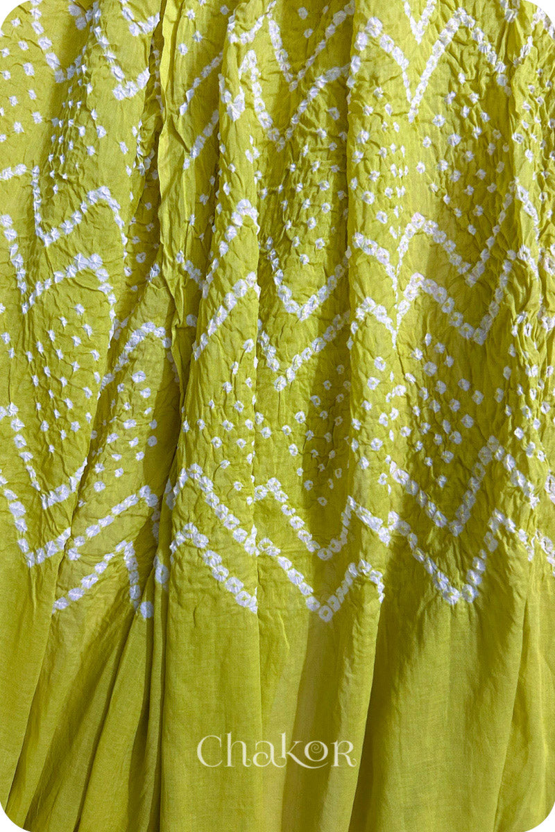 Lime Green Bandhani Mul Cotton Dupatta in Traditional  Design for Women's clothing online by Chakor.